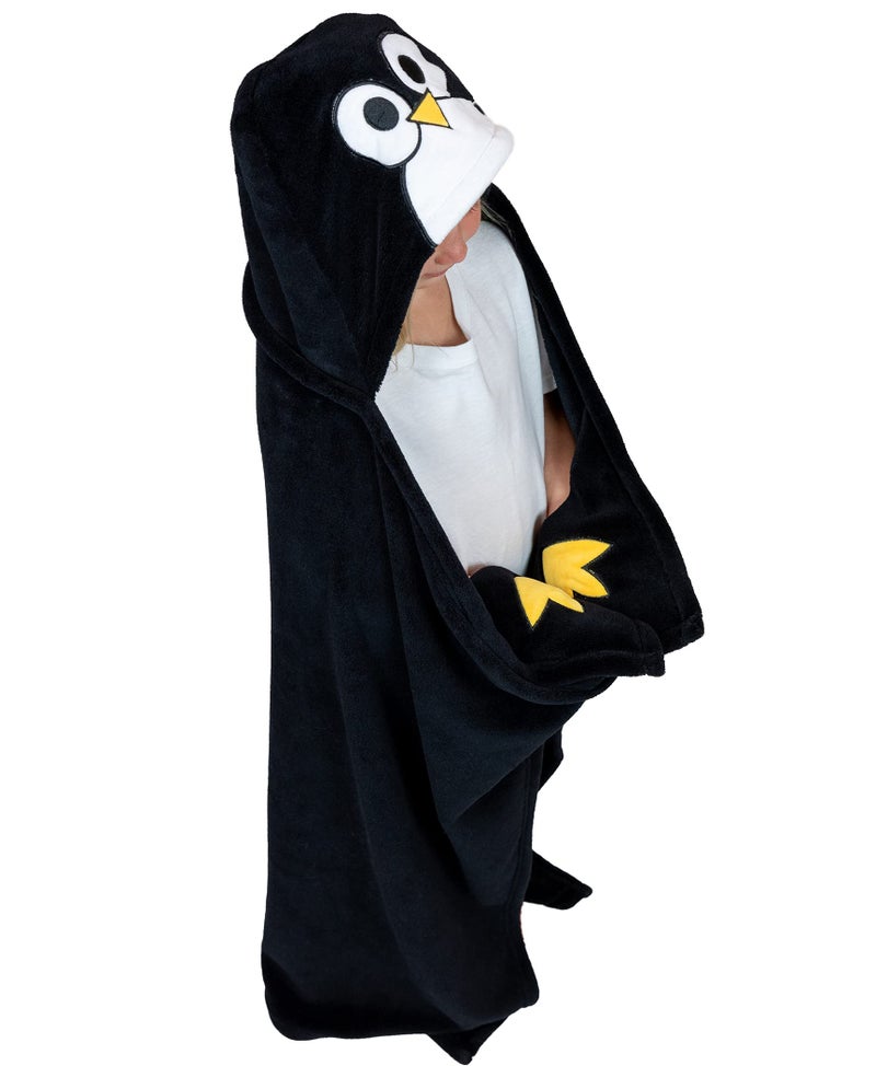 Lazy One Wearable Hooded Blanket for Kids, Animal Hooded Blanket (Penguin) - Image 1